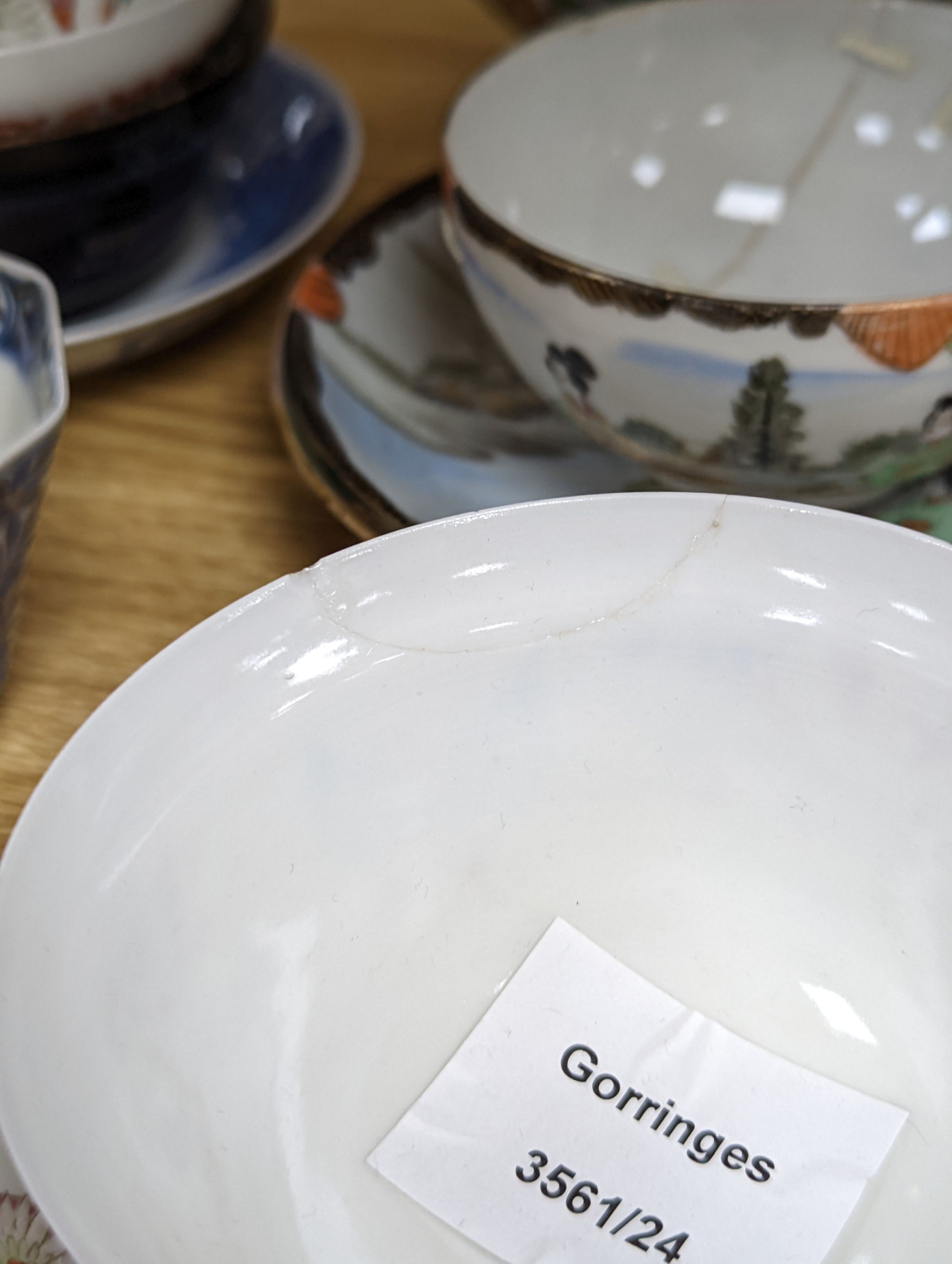 A group of Japanese porcelain tea wares and a rice bowl and cover